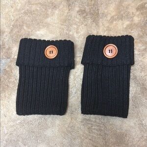 Black Knit Boot Cuffs with Button Detail